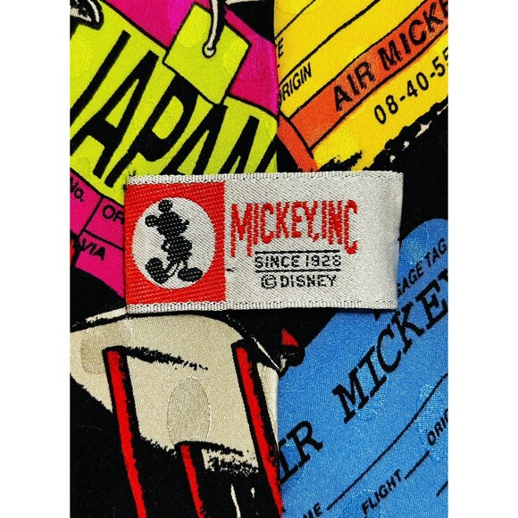 Disney‎ Air Mickey Inc Vintage Tie Necktie Airplane 100% Silk Handmade Black Red - Picture 6 of 7
